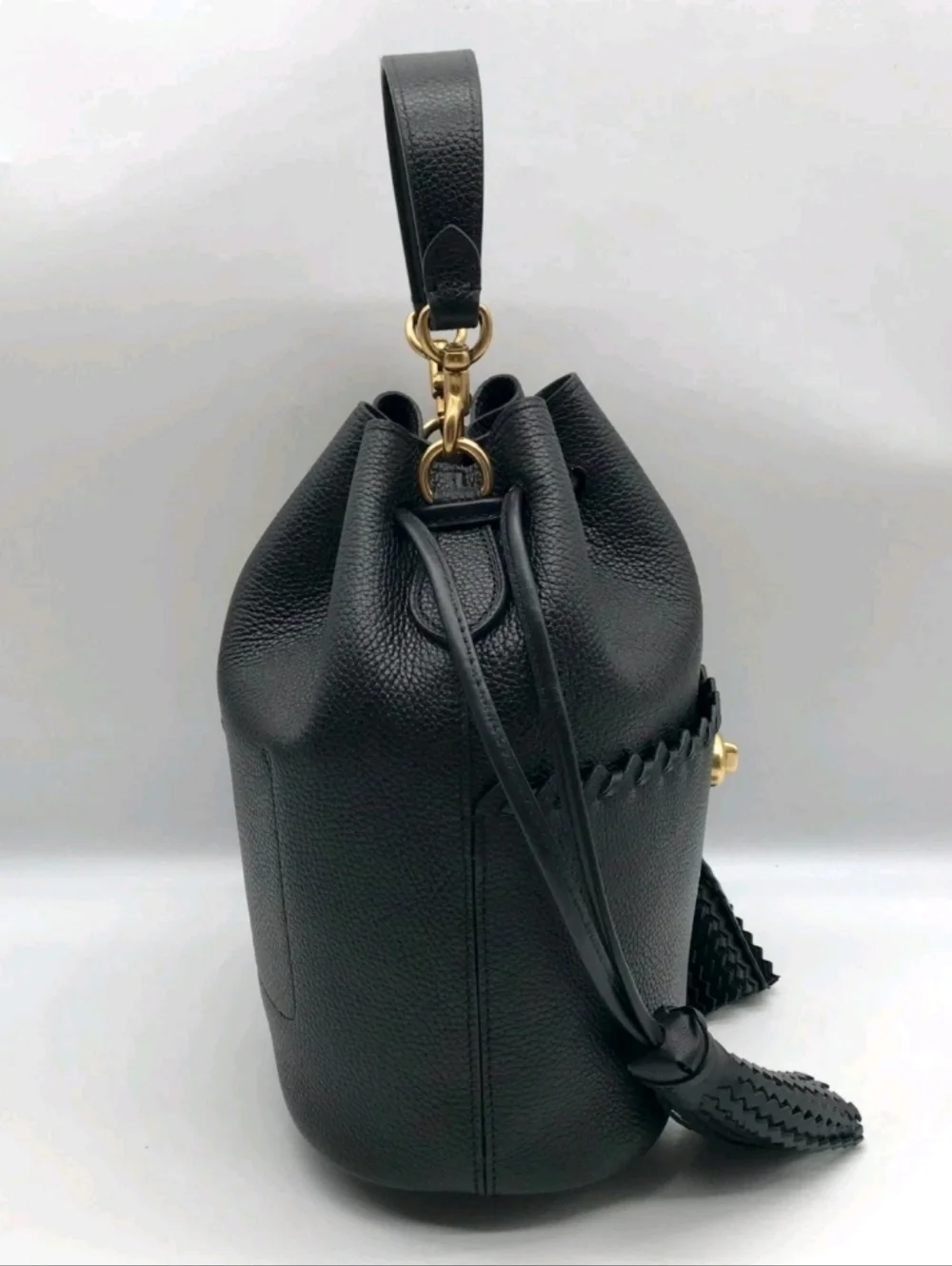 NWOT Coach Blk Pebbled Leather Lora Whipstitch Bucket Bag Detachable Crossbody